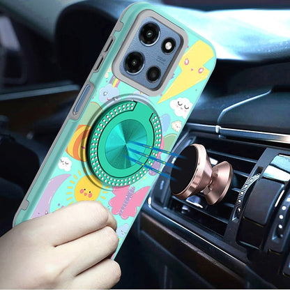 For Motorola Moto G 5G 2026/2025 Pattern Design Hybrid with Invisible Ring Stand & Magnetic Back, Shockproof Protective Grip Case Cover