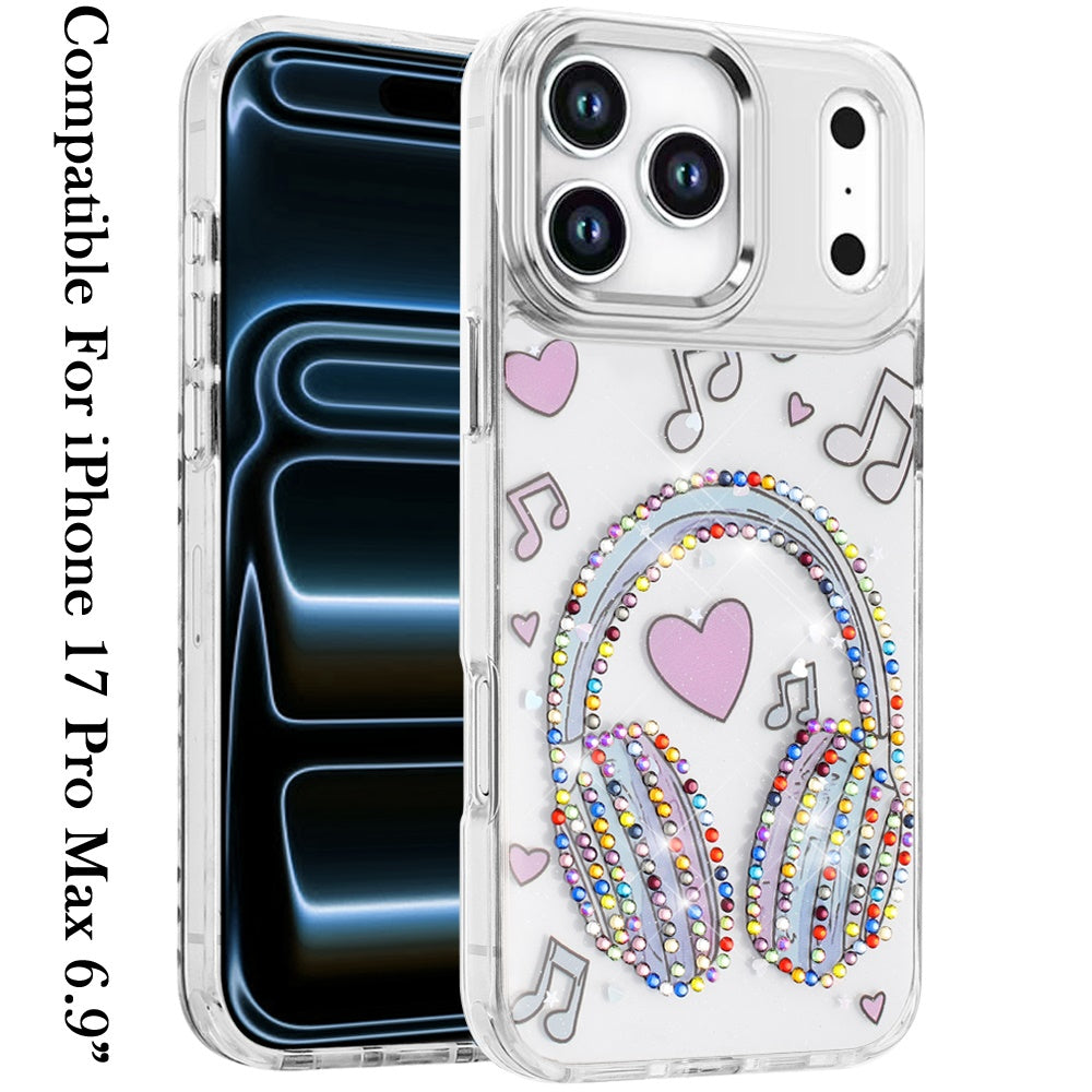 For Apple iPhone 17 Pro Max (6.9") Butterfly Resin Epoxy Diamond Design Metal Edged Hybrid Shockproof Heavy Duty Drop Protection Case Cover