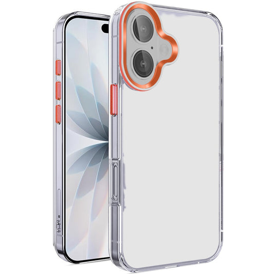 For Apple iPhone 17 (6.3") Transparent Clear Hybrid with Matching Metal Buttons and Camera Protection Hard PC + TPU Rubber Case Cover Cosmic Orange