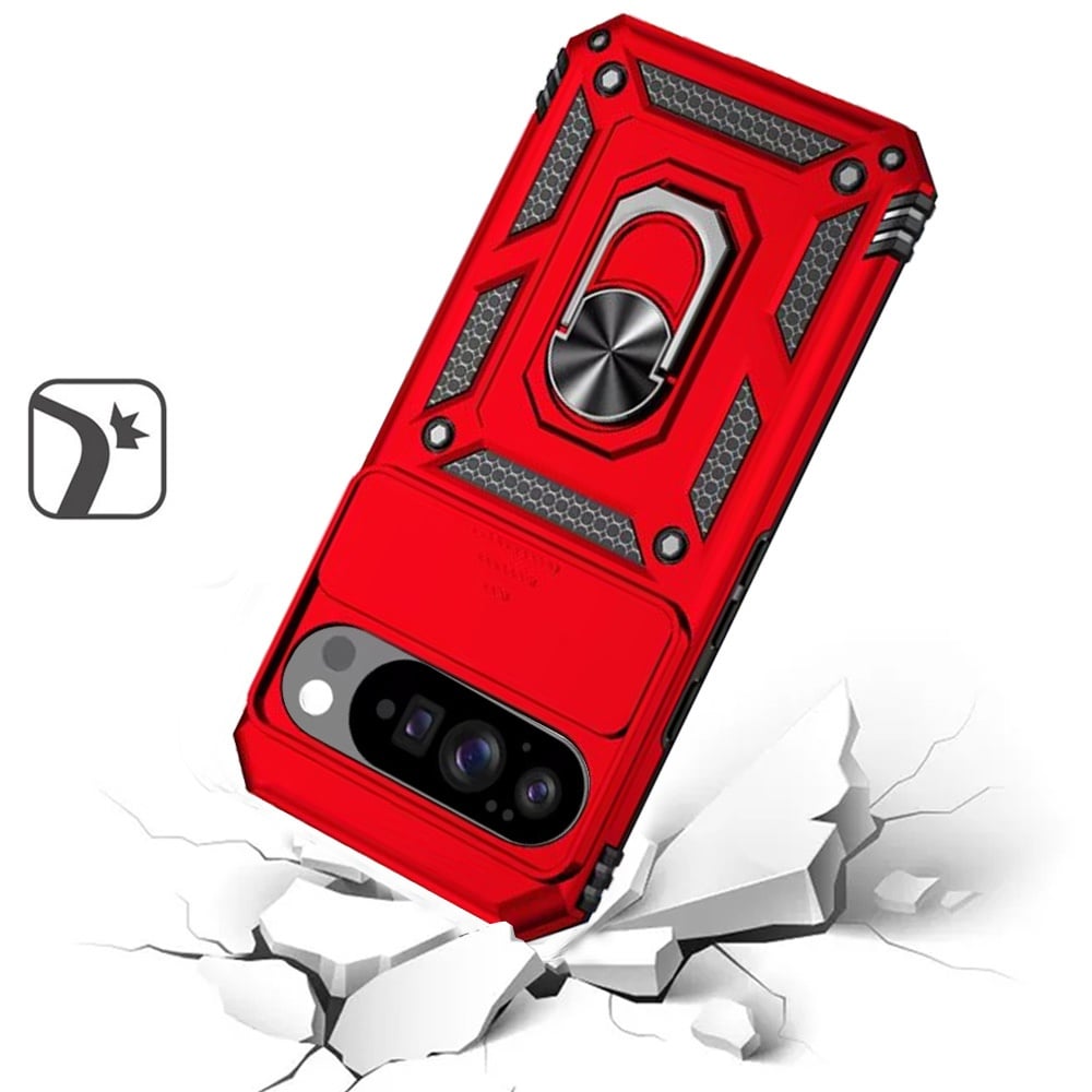 For Google Pixel 10 / 10 Pro Hybrid Ring Shockproof with 360° Rotate Ring Kickstand, Camera Lens Protection, Soft Edge Bumper Case Cover