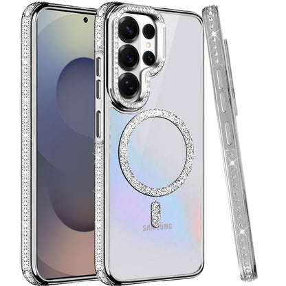 Phone Case for Samsung Galaxy S25 Ultra Luxury Diamond Bling Edged Magnetic Glitter Shockproof Hybrid with Camera Kickstand Durable Grip Cover