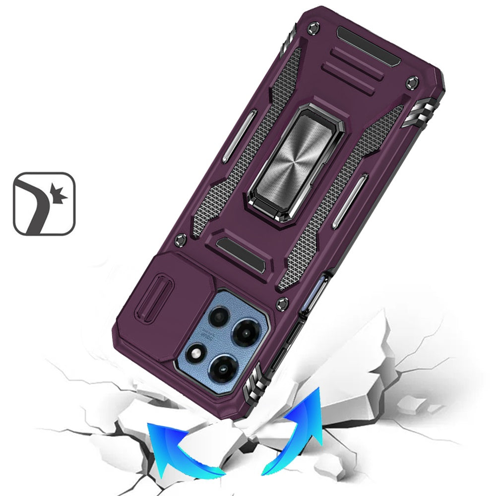 Phone Case for Motorola Moto G 5G 2026/ 2025 Tough Metal Ring Shockproof Sliding Camera Window Hybrid Armor Rugged Anti Slip Heavy Duty Grip Cover Purple