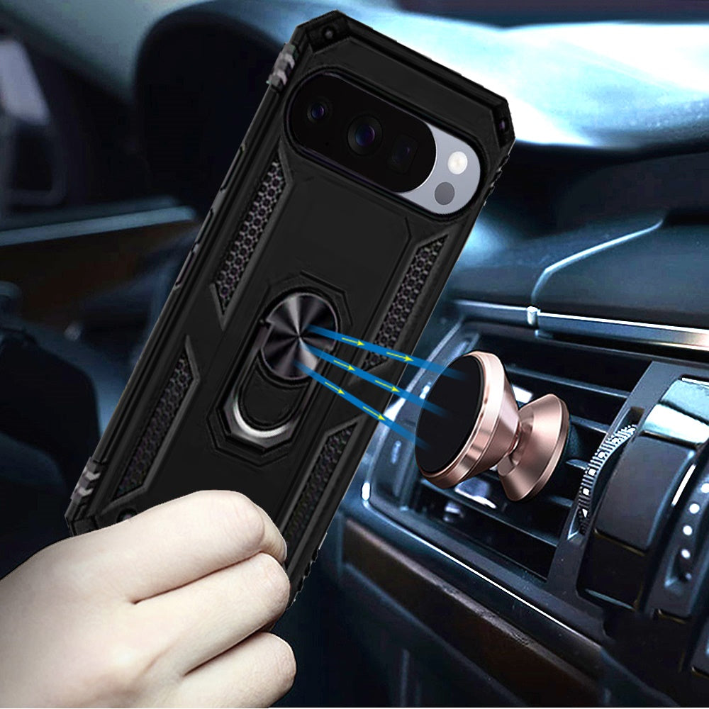 Phone Case for Google Pixel 11 Pro XL Rotatable Ring Stand Shockproof Hybrid Armor Anti Slip Heavy Duty Fit Magnetic Car Mount Durable Grip Cover