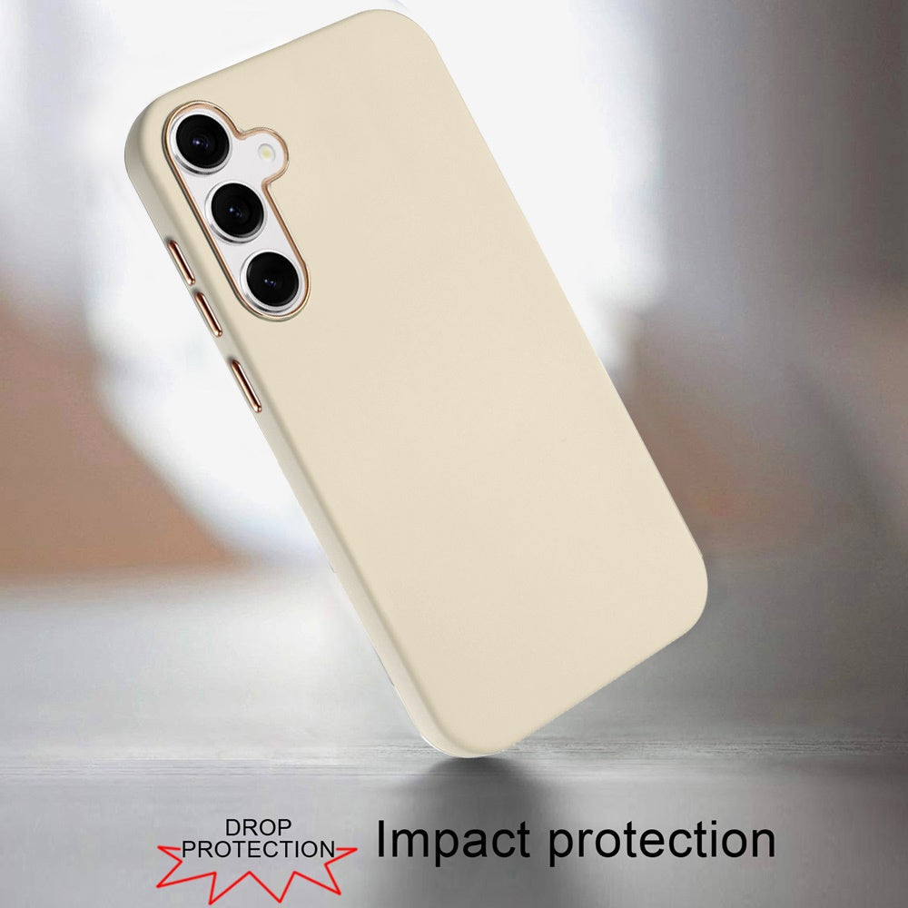 For Samsung Galaxy S25 /S24 Slim Classic Hybrid Around Rubber Gummy Gel Slick Hard PC Silicone TPU Chromed Button Case Cover White