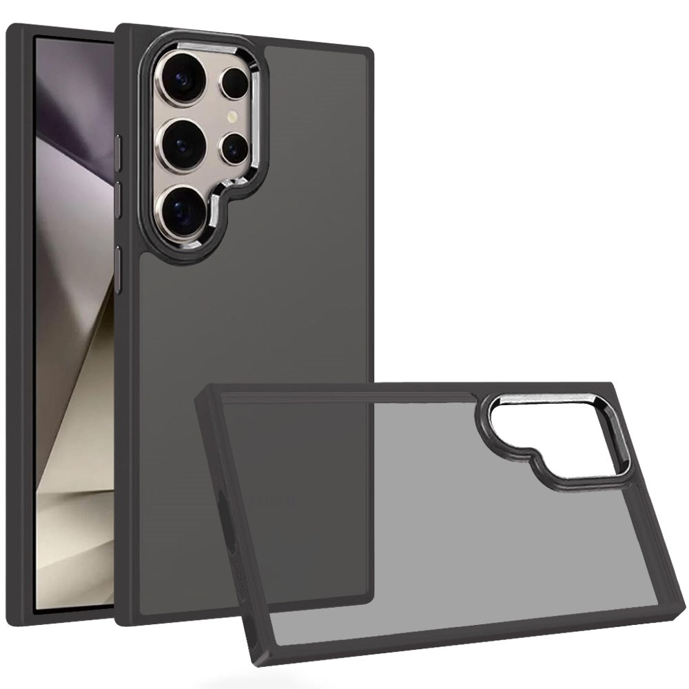 Phone Case for Samsung Galaxy S25 Ultra Polished Acrylic Hybrid TPU Slim Shockproof Metal Button Thick Durable Grip Camera Protection Anti-Scratch Cover Black