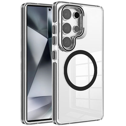 Phone Case for Samsung Galaxy S24 Ultra Magnetic Circle Transparent Tough Hybrid Camera Stand Guard Stand Shockproof Color Edge Rugged Grip Cover Black