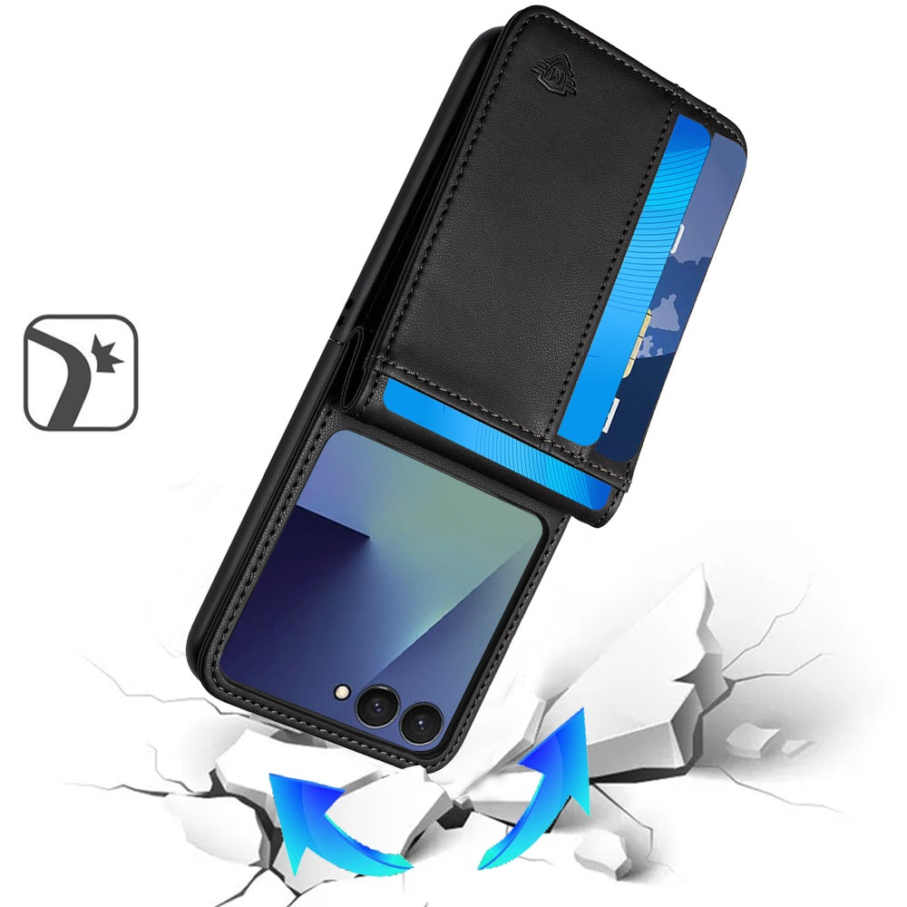 Phone Case for Samsung Galaxy Z Flip 8 Leather Credit Card Slots Holder Wallet Style Hybrid Shockproof Protective Slim Fit Pouch Shell Cover