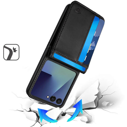 Phone Case for Samsung Galaxy Z Flip 8 Leather Credit Card Slots Holder Wallet Style Hybrid Shockproof Protective Slim Fit Pouch Shell Cover