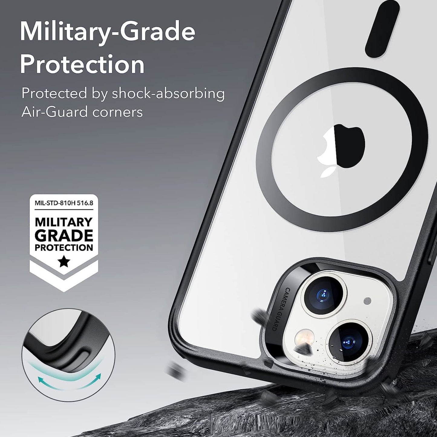 For Apple iPhone 15 Pro Max (6.7") Magnetic Compatible with Magsafe Wireless Charger TPU Hybrid Slim Transparent Black Phone Case Cover