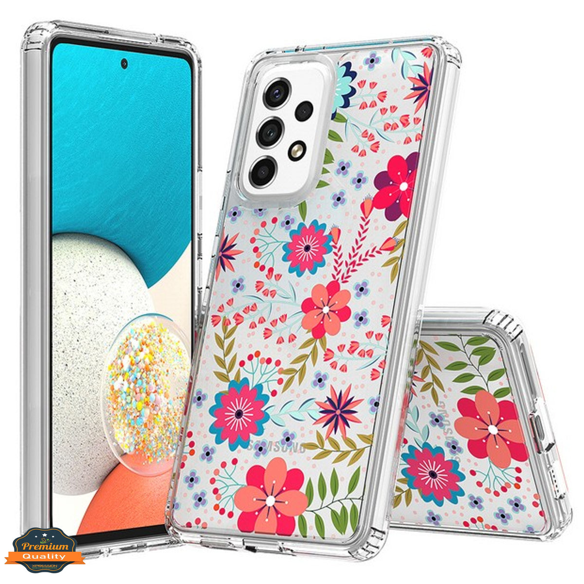 For Samsung Galaxy S25 Ultra Floral Pattern Hybrid Transparent TPU Silicone, Shock Absorption Bumper, Hard Back Slim Case Cover