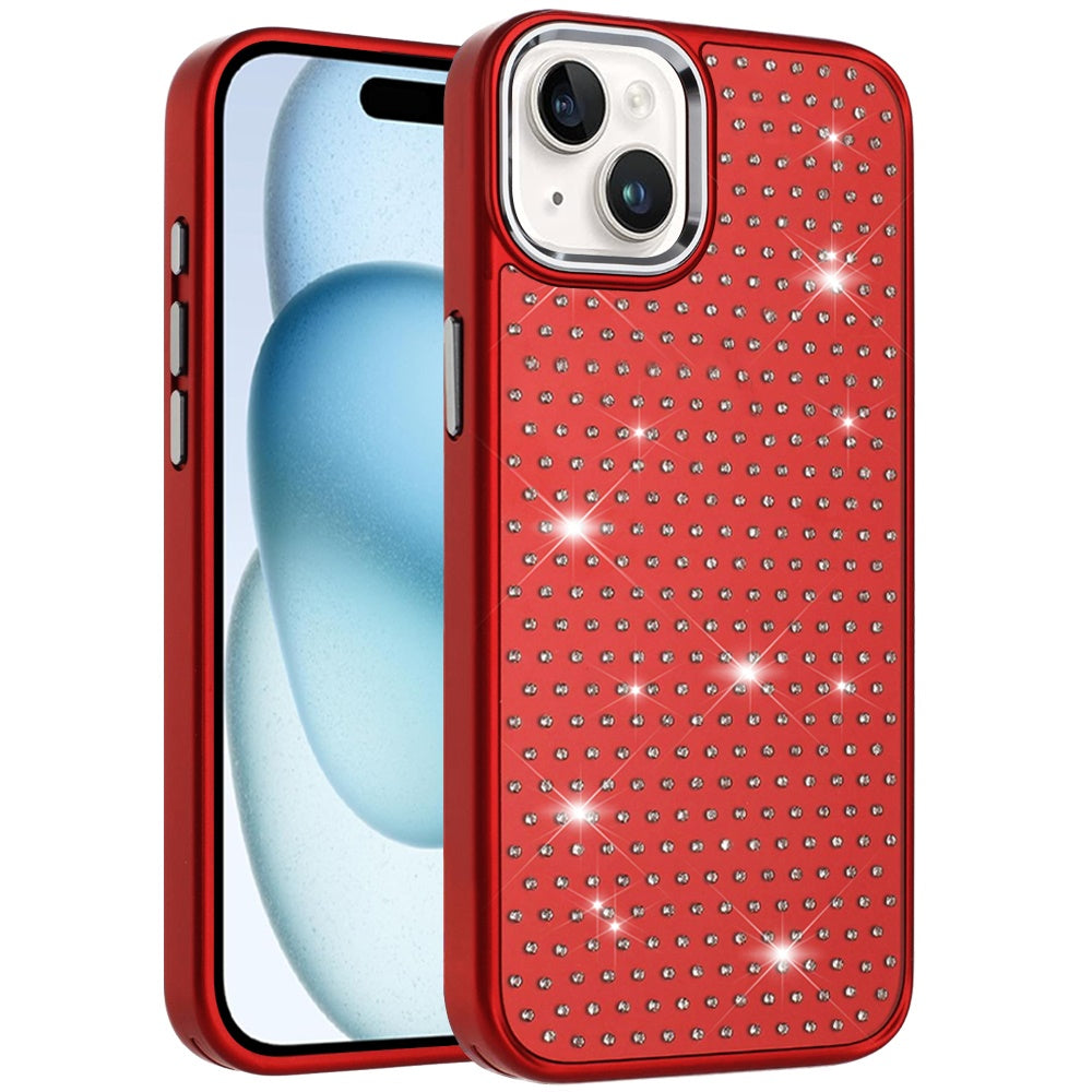 For Apple iPhone 14 /13 Bling Diamond Metallic, Full Sparkle Chrome Edged Hybrid Protective Shockproof Case Cover