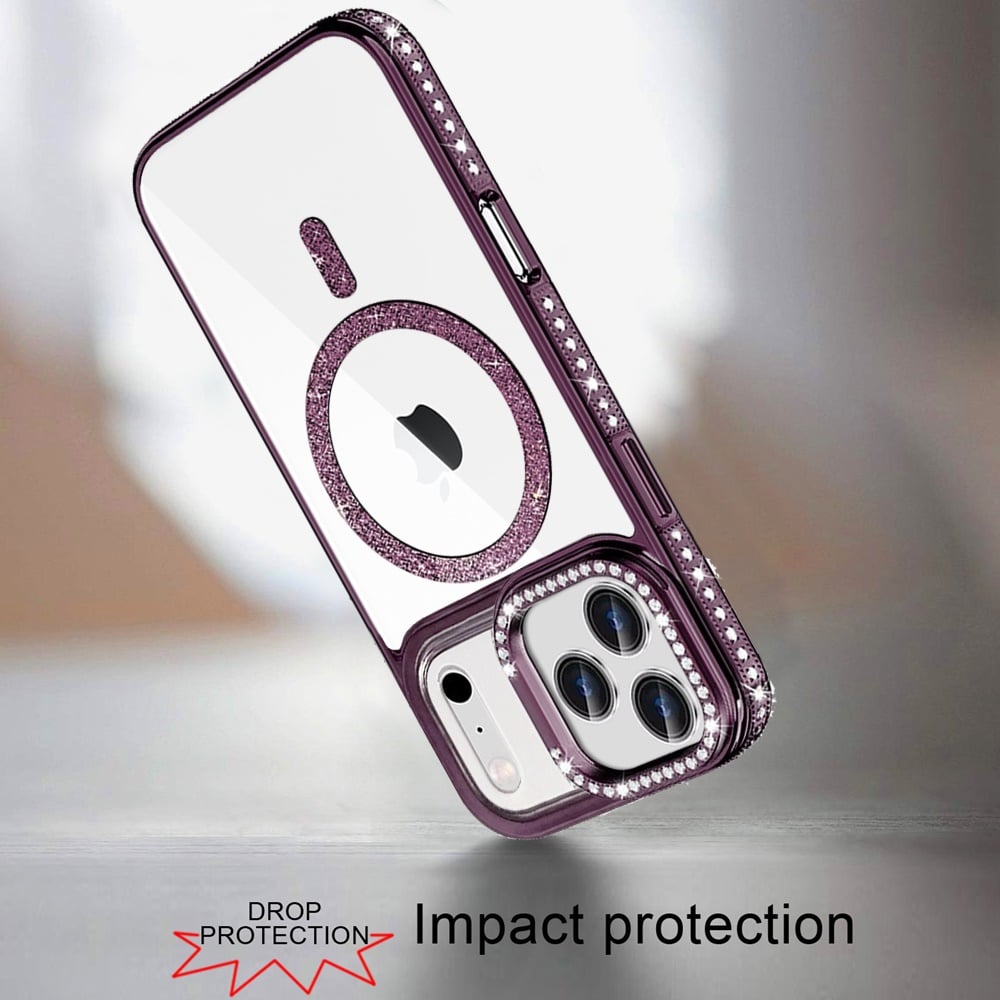 Phone Case for Apple iPhone 17 Pro Max Luxury Diamond Bling Edged Magnetic Glitter Shockproof Hybrid with Camera Kickstand Durable Grip Cover