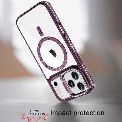 Phone Case for Apple iPhone 17 Pro Max Luxury Diamond Bling Edged Magnetic Glitter Shockproof Hybrid with Camera Kickstand Durable Grip Cover