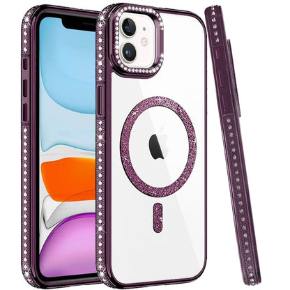 Phone Case for Apple iPhone 11 Luxury Diamond Bling Edged Magnetic Glitter Shockproof Hybrid with Camera Kickstand Durable Grip Cover