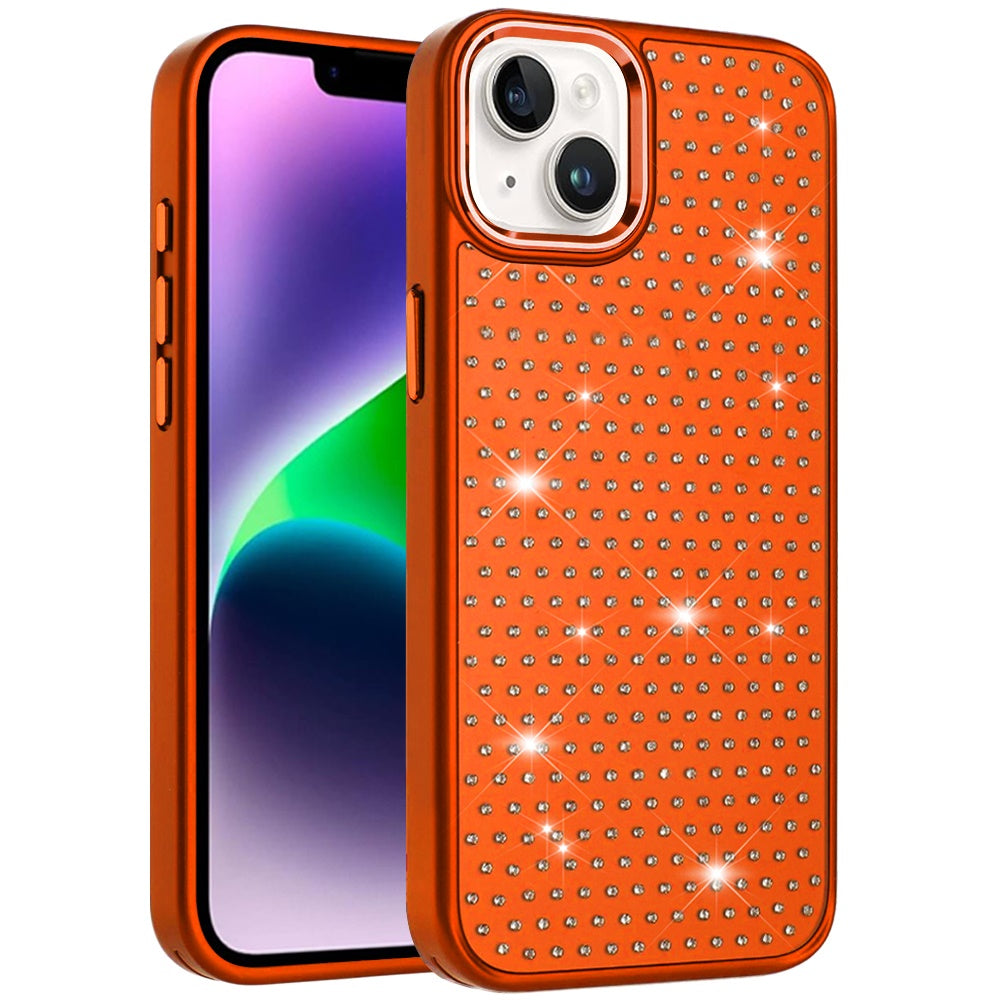 Phone Case for Apple iPhone 14/13 Luxury Diamond Bling Sparkle Chrome Metallic Edge Shockproof Durable Protective Stylish Premium Hybrid Design Cover Cosmic Orange