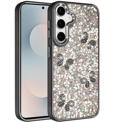 For Samsung Galaxy S26+ / S26 Plus Cute Butterfly Crystal Diamond Glitter Case Sparkle Bling Frame Metallic Edges, Shimmer TPU Hybrid Case Cover