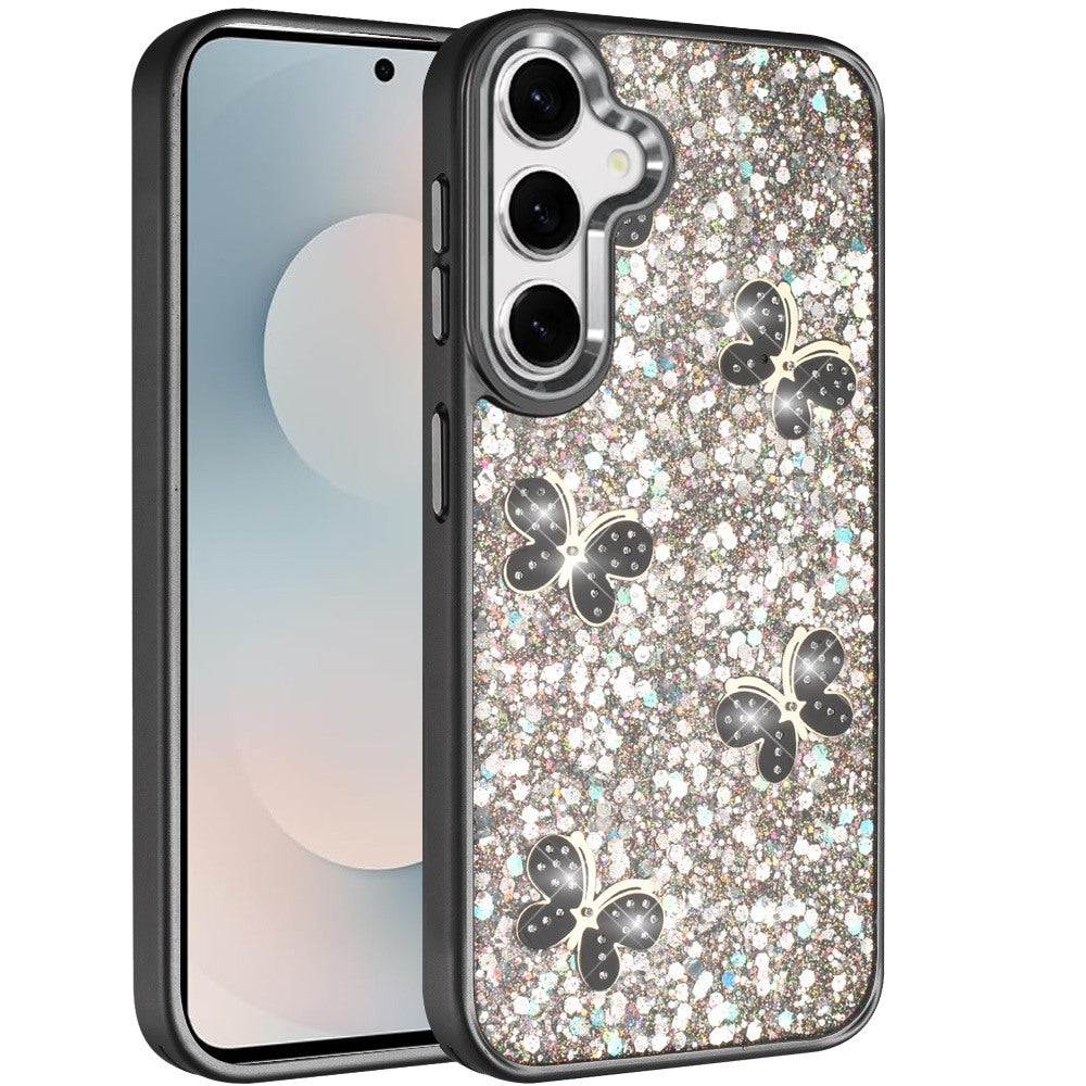 For Samsung Galaxy S26 Ultra Cute Butterfly Crystal Diamond Glitter Case Sparkle Bling Frame Metallic Edges, Shimmer TPU Hybrid Case Cover
