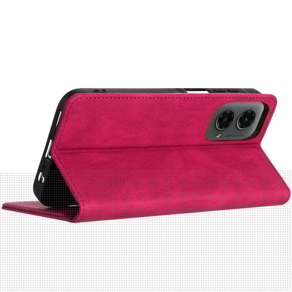 For Motorola Moto G 5G 2024 PU Vegan Leather Wallet Card Holder Magnetic Closure Shockproof Protection Secure Grip ID Cash Storage Case Cover Hotpink