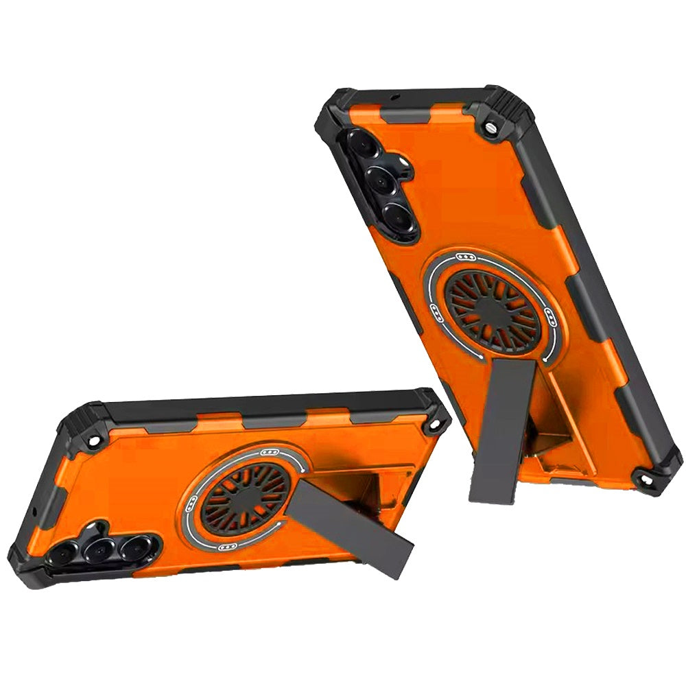 For Samsung Galaxy A17 5G Texture Design Invisible Kickstand Case, MagSafe Compatible Hybrid Shockproof Cover, Car Mount Friendly Case Cover Cosmic Orange