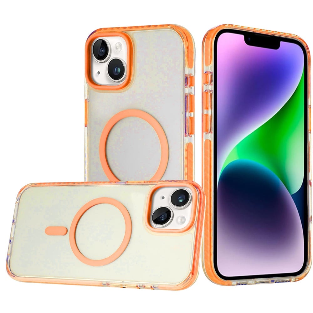 For Apple iPhone 11 Transparent Hybrid with Color-Matched Magnetic Circle, Rubber TPU Frame Hard PC Shockproof Case Cover Cosmic Orange
