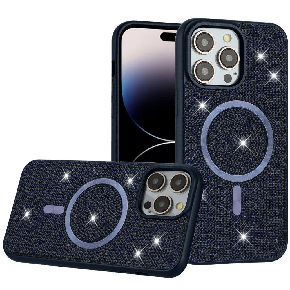 Apple iPhone 16 Pro Max (6.9") Diamond Sparkly Bling Design Rhinestone Hybrid Skin with Magnetic Circle MagSafe Compatible