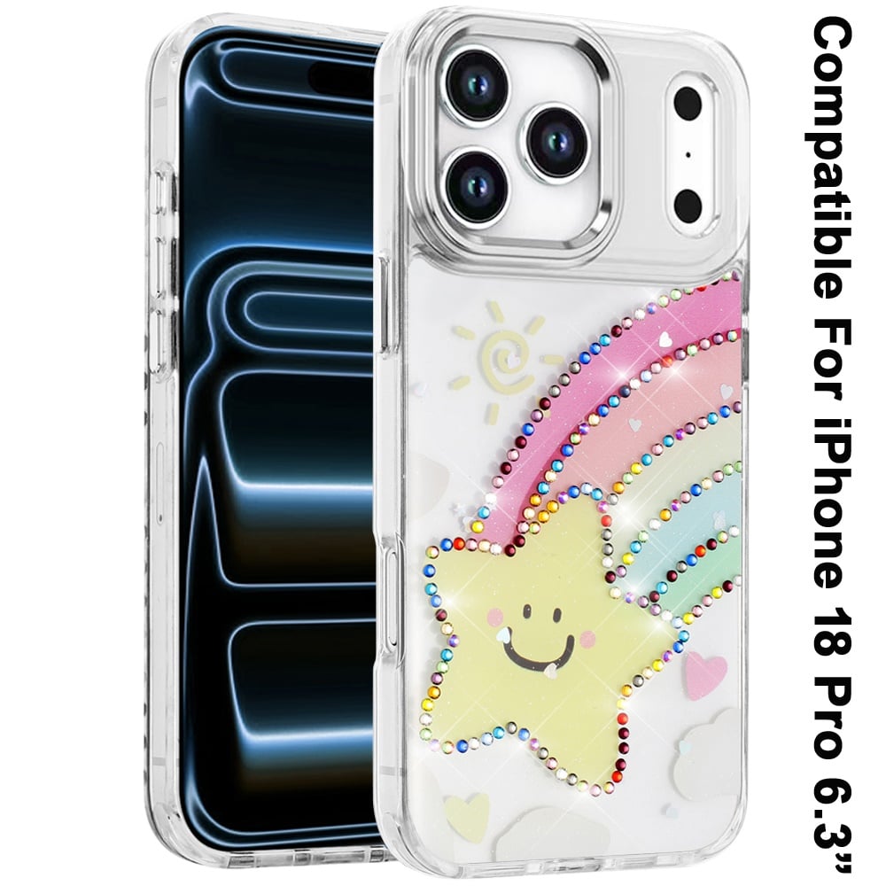 Phone Case for Apple iPhone 18 Pro Butterfly Resin Epoxy Diamond Bling Metal Edge Shockproof Hybrid Luxury Protective Durable Stylish Fashion Grip Cover