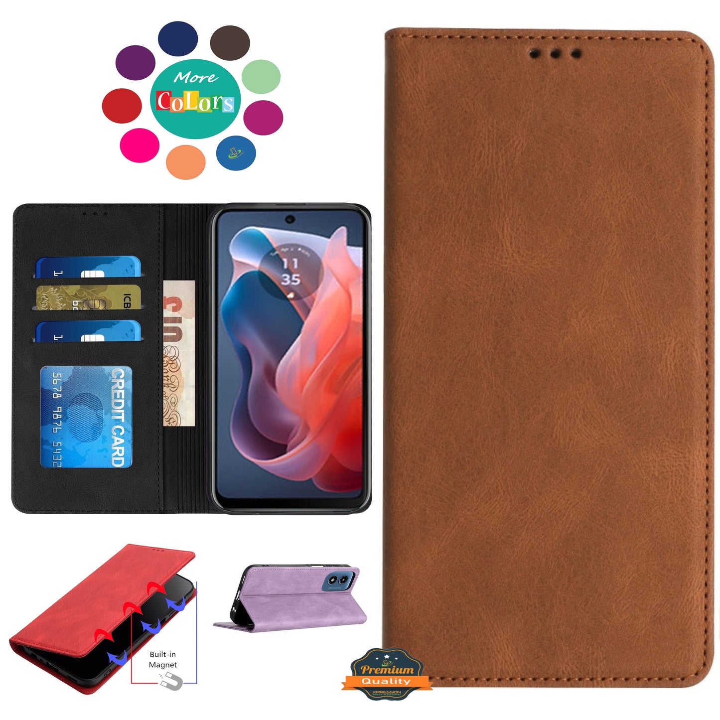 For Apple iPhone 17 AIR Wallet Pouch with Credit Card Holder Flip, Magnetic Closure Vegan Leather and Stand Case Cover