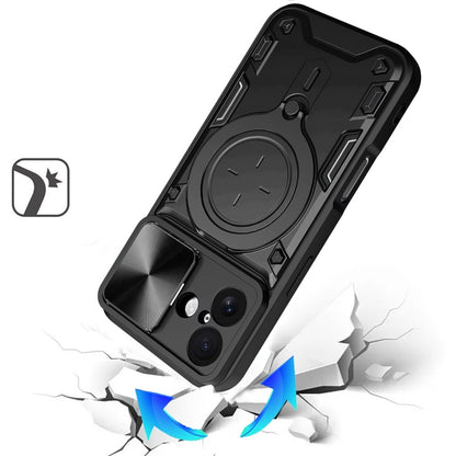 Phone Case for Apple iPhone 18/ iPhone 17 Magnetic Ring Stand Shockproof Hybrid Full Camera Slide Guard Anti Slip Heavy Duty Protective Armor Cover Black