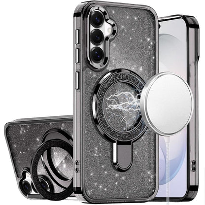 Phone Case for Samsung Galaxy S26 FE /Fan Edition Transparent Glitter Bling Magnetic Ring Stand Shockproof Anti Slip Rotating Grip Protective Hybrid Durable Armor Cover