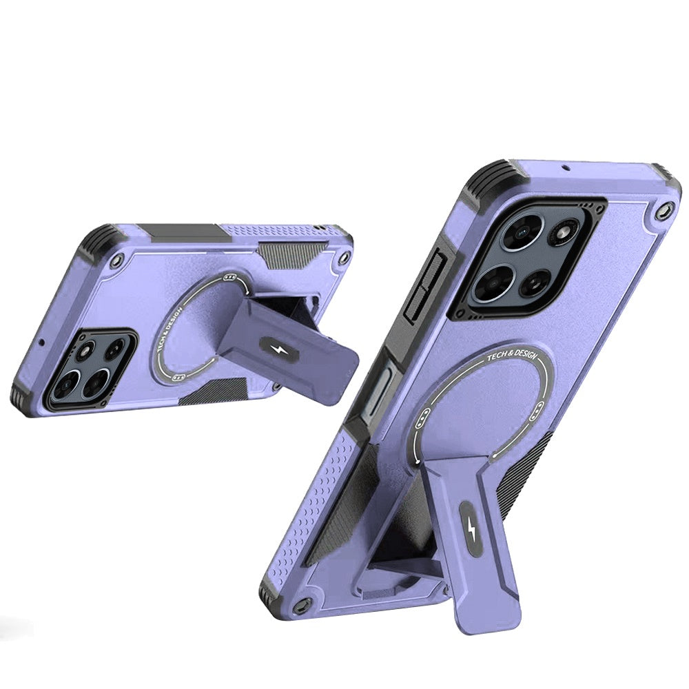 Phone Case for Motorola Moto G Stylus 5G 2025 Magnetic Kickstand Rugged Shockproof Armor Grip Anti Slip Heavy Duty Protective Matte Stand Hybrid Cover Purple