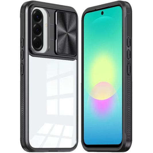 Phone Case for Samsung Galaxy A27 Clear Transparent Back with Sliding Camera Hybrid Shockproof Slim Protective Durable Colorful Frame Cover
