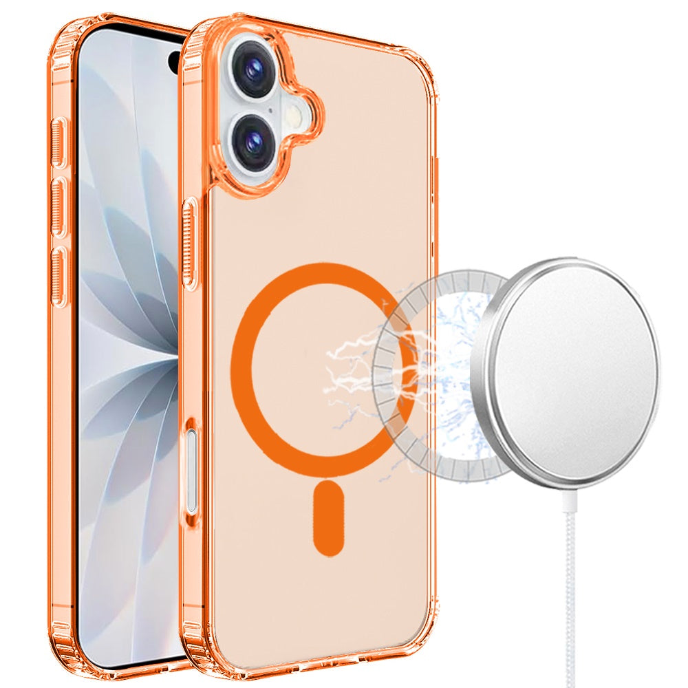 For Apple iPhone 17 Classic Hybrid True Transparent Magnetic Circle - Shockproof Hybrid Clear Bumper, Compatible with MagSafe Case Cover Cosmic Orange