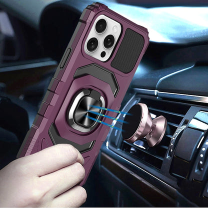 Phone Case for Apple iPhone 15 Pro Max Rugged Hybrid Dual Layer Magnetic Ring Stand Armor Shock Absorbing Heavy Duty TPU Reinforced Bumper Cover Purple