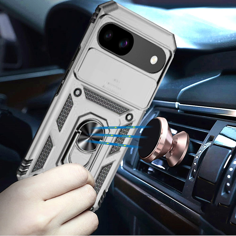 For Apple iPhone 16e Hybrid Ring Shockproof with 360° Rotate Ring Kickstand, Camera Lens Protection, Soft Edge Bumper Case Cover