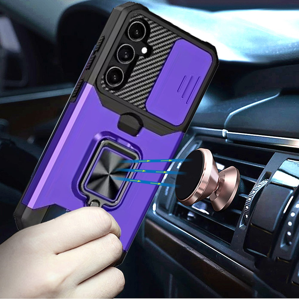 For Samsung Galaxy S26 Wallet Case with Ring Stand & Slide Camera Cover Back Credit Card Slot Holder, Military Grade Case Cover