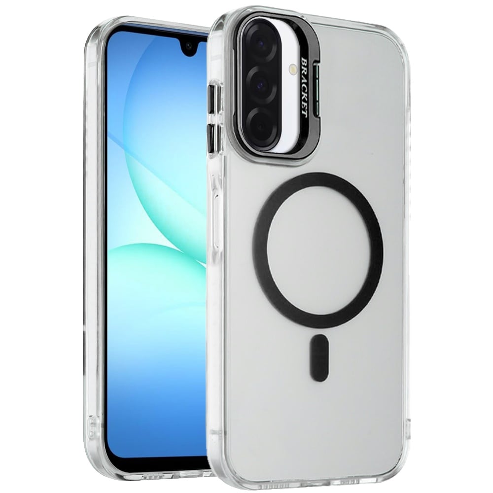 For Samsung Galaxy A17 5G Magnetic Back MagSafe Compatible Transparent Hybrid Drop Protection with Metallic Camera Stand Case Cover