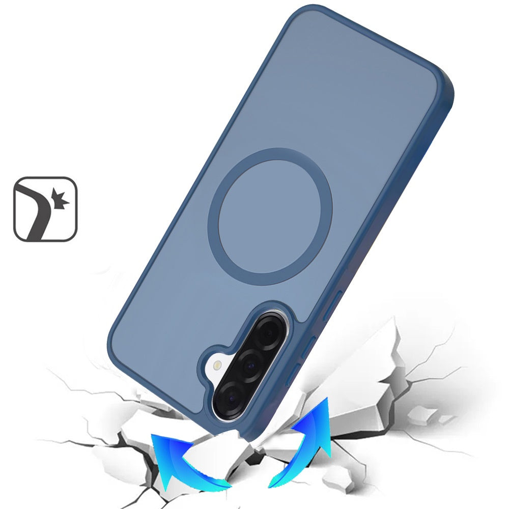 Phone Case for Samsung Galaxy A57 Magnetic Matte Hybrid Shockproof Smooth Grip Durable Camera Protection Anti-Slip Soft Touch TPU Armor Cover Blue