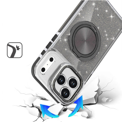 Phone Case for Apple iPhone 18 Pro Magnetic Hybrid 360 Rotating Ring Kickstand Tough Hard PC Soft TPU Glitz Shimmer Glitter Shock Absorbing Cover