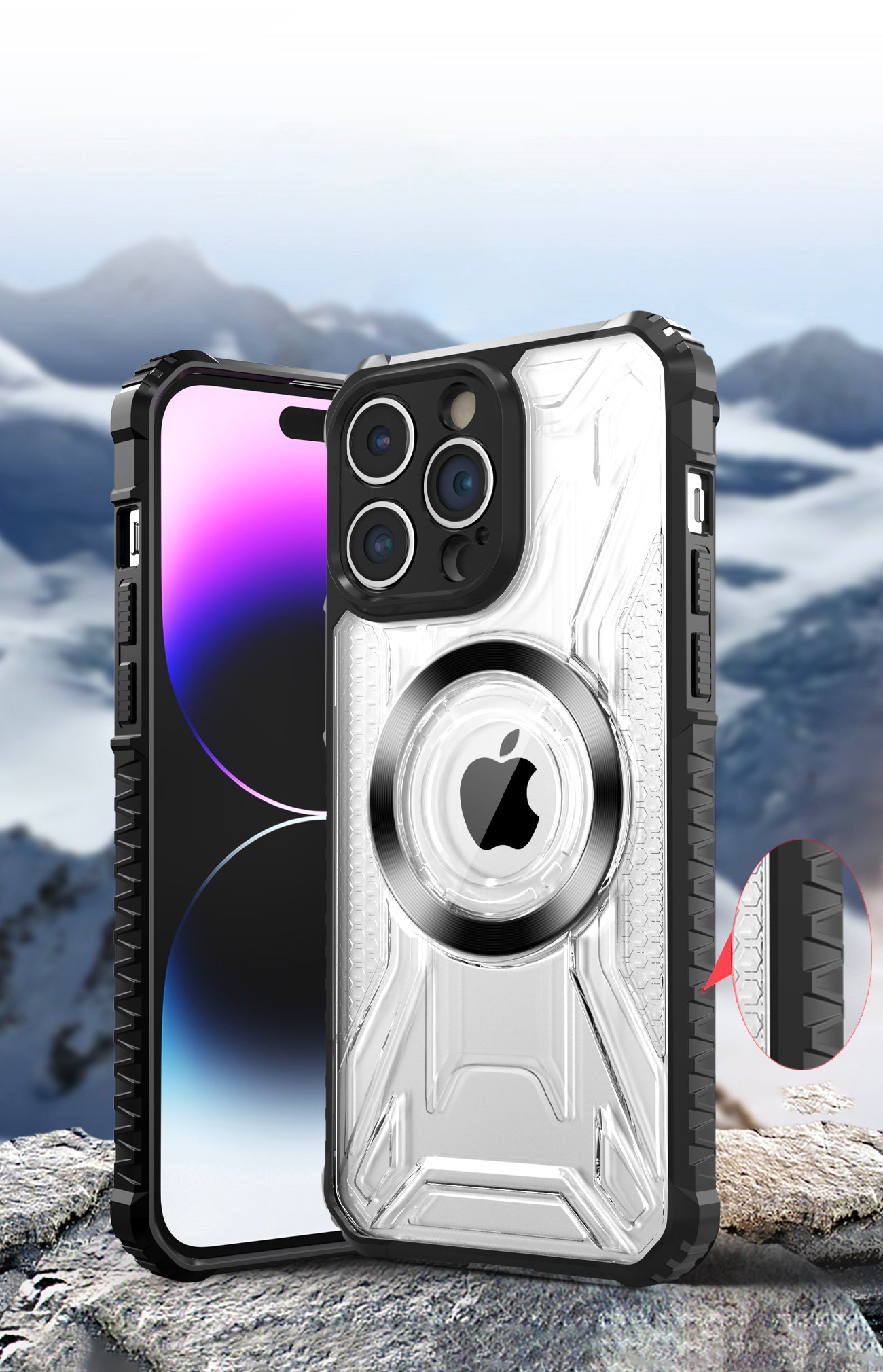 For Apple iPhone 17 Pro Max Magnetic Circle Transparent Rugged Hybrid MagSafe Compatible Pattern Clear Shockproof Frame Bumper Case Cover Black