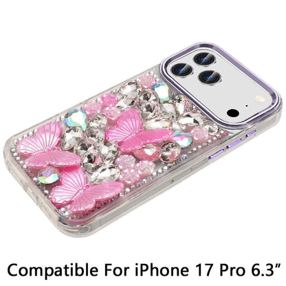 Phone Case for Apple iPhone 17 Pro Luxury 3D Floral Butterfly Bling Rhinestone Glitter Shockproof Stylish Protective Hybrid Designer Metallic Cover