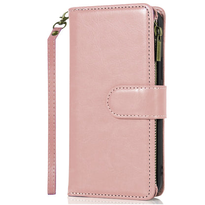 Phone Case for Samsung Galaxy A17 5G Luxury Leather Wallet Card Holder Zipper Pocket Money Storage Protective Grip Design with Strap Cover Pink