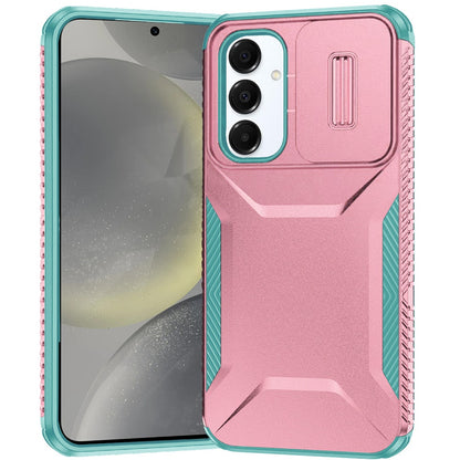 For Samsung Galaxy S25 /S24 Slim Fit Shockproof Hybrid with Slide Camera Window Covering, Rugged Tpu Silicone Hard PC Bumper Case Cover Pink-Teal