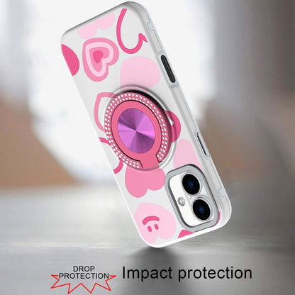 Phone Case for Apple iPhone 16 Plus Magnetic Ring Stand Matte Metal Hybrid Car Mount Friendly Shockproof Rotational Grip Diamond Design Pattern Cover Red