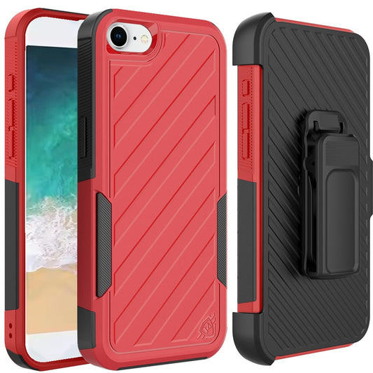 For Apple iPhone 17E /16E Rugged 2in1 Armor Combo Belt Clip Holster, Non-Slip Tough Hybrid lined Shockproof Case Case Cover Red+Black