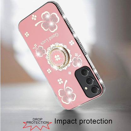 Phone Case for Samsung Galaxy A15 5G Glitter Diamond Ring Stand Sparkle Rhinestone Edge AntiSlip Kickstand Luxury Fashion Bumper Shockproof Cover