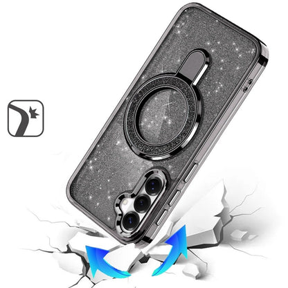 Phone Case for Samsung Galaxy S26 FE /Fan Edition Transparent Glitter Bling Magnetic Ring Stand Shockproof Anti Slip Rotating Grip Protective Hybrid Durable Armor Cover