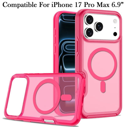 For Apple iPhone 17 Pro Max (6.9") Slim & Durable Compatible with MagSafe Hybrid Shockproof Glossy Oil Protective Dual Layer TPU + PC Case Cover Hotpink