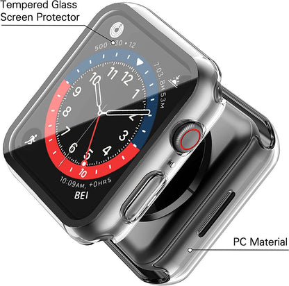 For Apple Watch Size 44mm Slim Hard PC Bumper, Clear Touch Full Coverage with Built in Tempered Glass Screen Protector Case Cover Clear