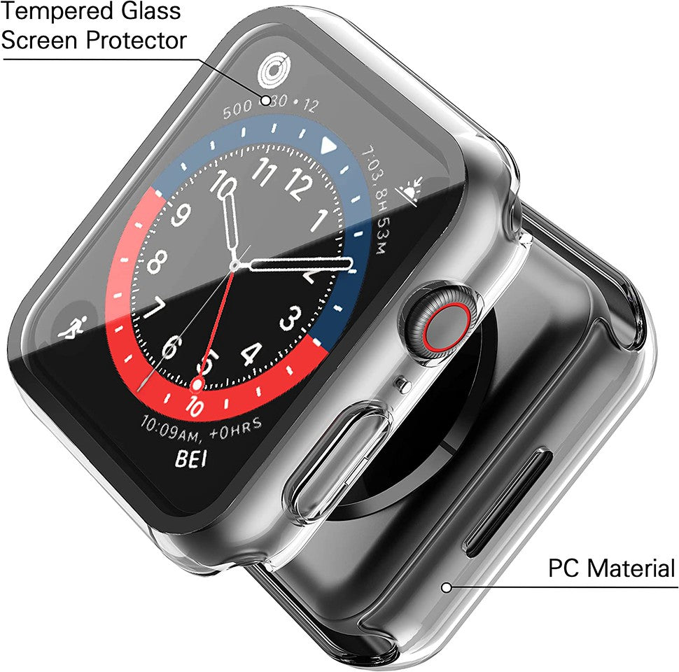 For Apple Watch Size 40mm Slim Hard PC Bumper, Clear Touch Full Coverage with Built in Tempered Glass Screen Protector Case Cover Clear