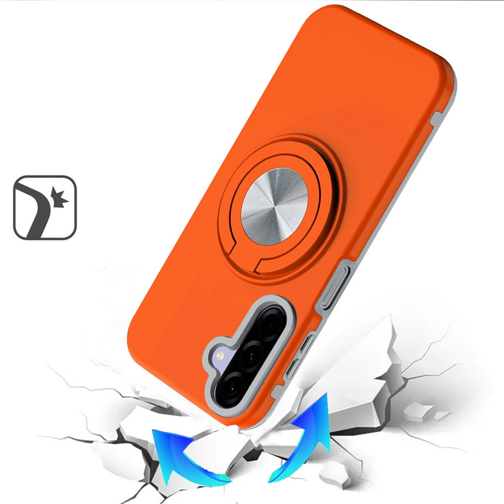 For Samsung Galaxy A17 5G Metal Matte Hybrid with Invisible Rotational Ring Stand, Car Mount Friendly, Military Grade Slim Fit Sturdy Case Cover Blue